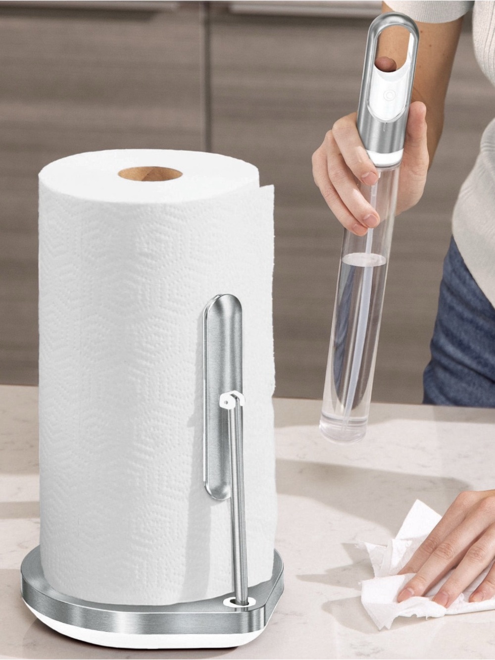simplehuman Paper Towel Holder with Spray Pump